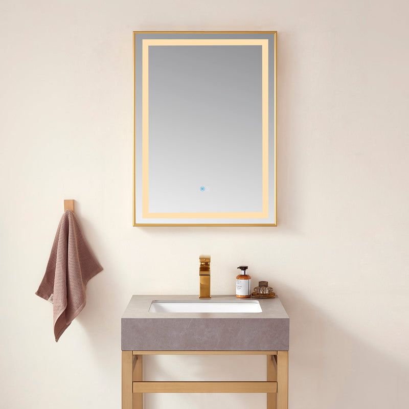 Vinnova 802524-LED-BG Teruel 24" Rectangular Aluminum Framed LED Wall Mount Bathroom Vanity Mirror in Gold