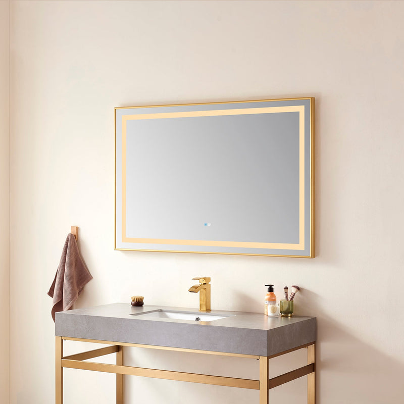 Vinnova 802536-LED-BG Teruel 36" Rectangular Aluminum Framed LED Wall Mount Bathroom Vanity Mirror in Gold
