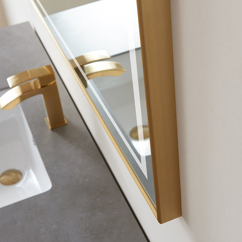 Vinnova 802536-LED-BG Teruel 36" Rectangular Aluminum Framed LED Wall Mount Bathroom Vanity Mirror in Gold