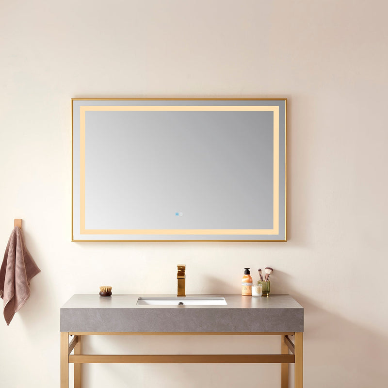 Vinnova 802536-LED-BG Teruel 36" Rectangular Aluminum Framed LED Wall Mount Bathroom Vanity Mirror in Gold