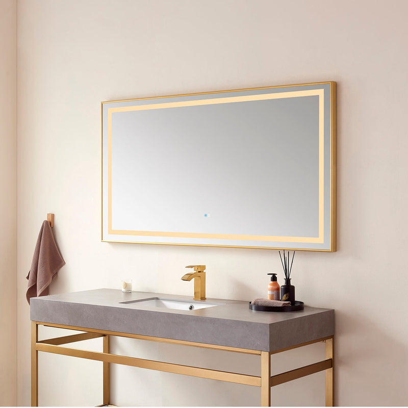 Vinnova 802560-LED-BG Teruel 60" Rectangular Aluminum Framed LED Wall Mount Bathroom Vanity Mirror in Gold