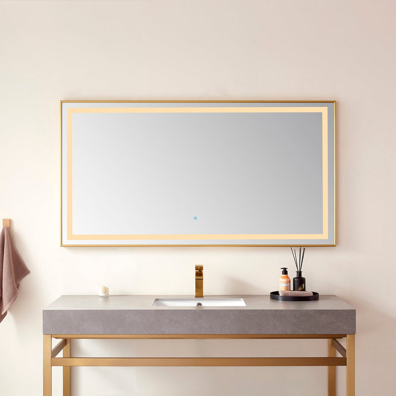 Vinnova 802560-LED-BG Teruel 60" Rectangular Aluminum Framed LED Wall Mount Bathroom Vanity Mirror in Gold