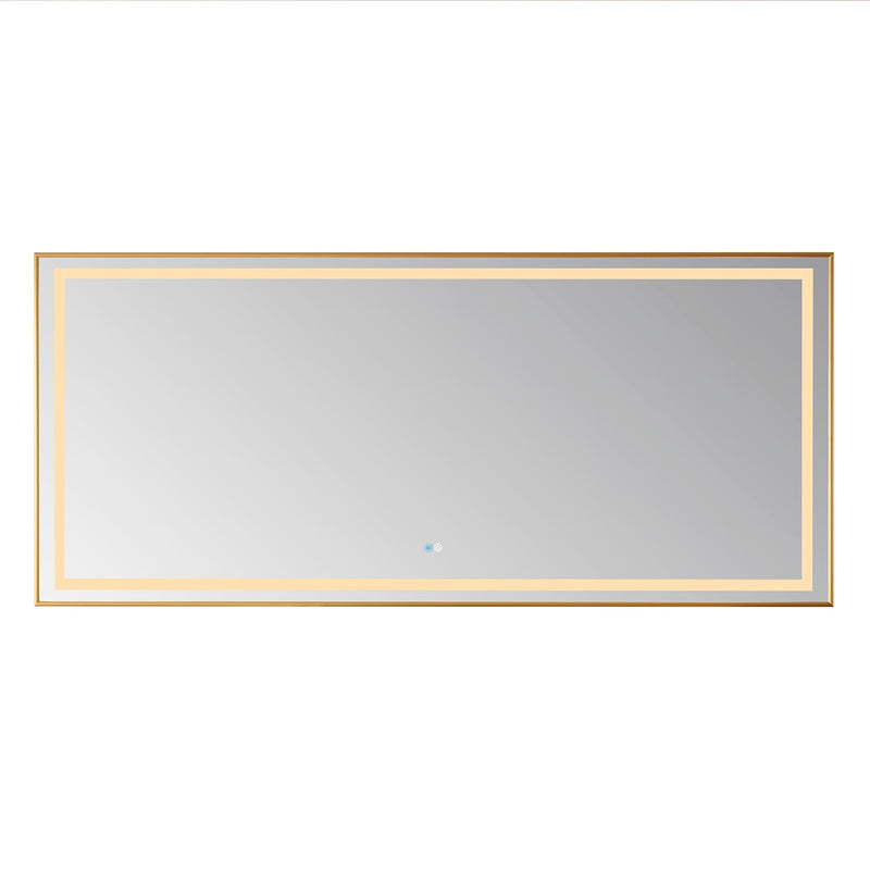 Vinnova 802572-LED-BG Teruel 72" Rectangular Aluminum Framed LED Wall Mount Bathroom Vanity Mirror in Gold