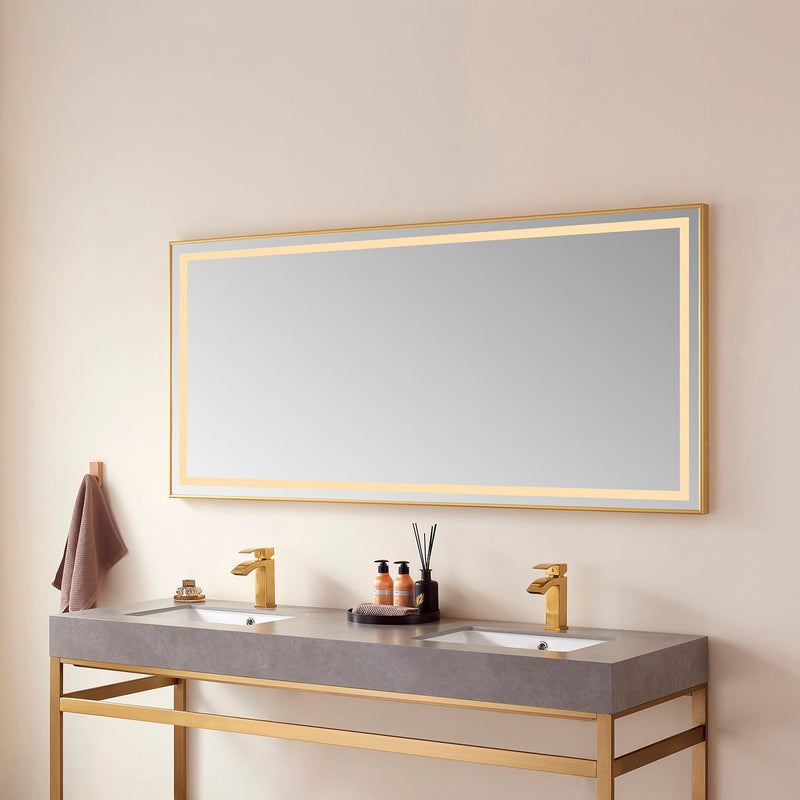 Vinnova 802572-LED-BG Teruel 72" Rectangular Aluminum Framed LED Wall Mount Bathroom Vanity Mirror in Gold