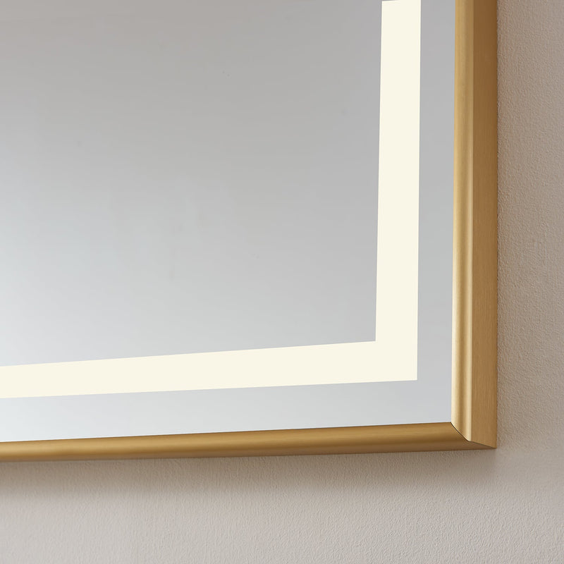 Vinnova 802572-LED-BG Teruel 72" Rectangular Aluminum Framed LED Wall Mount Bathroom Vanity Mirror in Gold