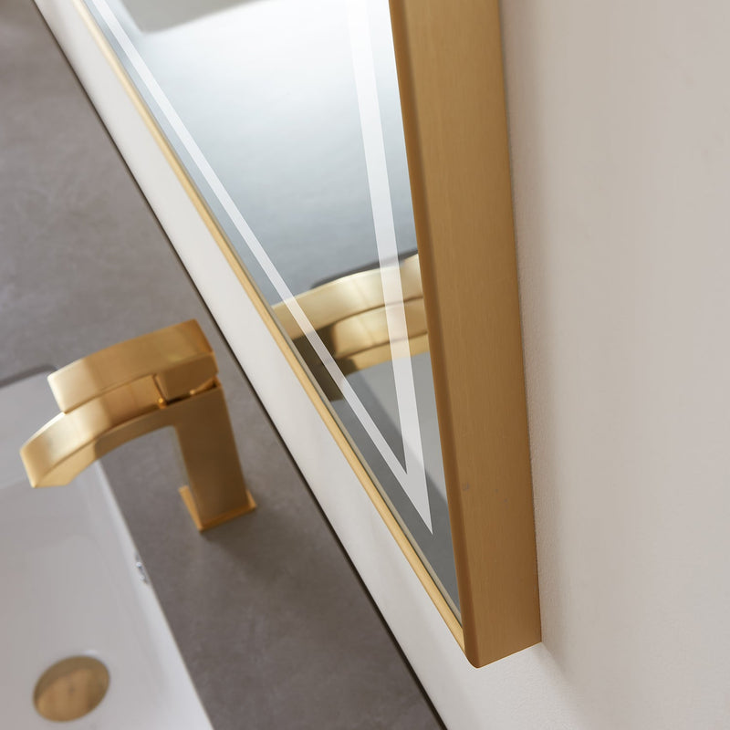 Vinnova 802572-LED-BG Teruel 72" Rectangular Aluminum Framed LED Wall Mount Bathroom Vanity Mirror in Gold