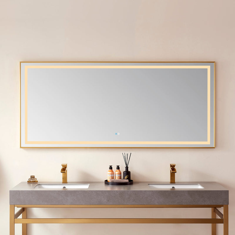 Vinnova 802572-LED-BG Teruel 72" Rectangular Aluminum Framed LED Wall Mount Bathroom Vanity Mirror in Gold