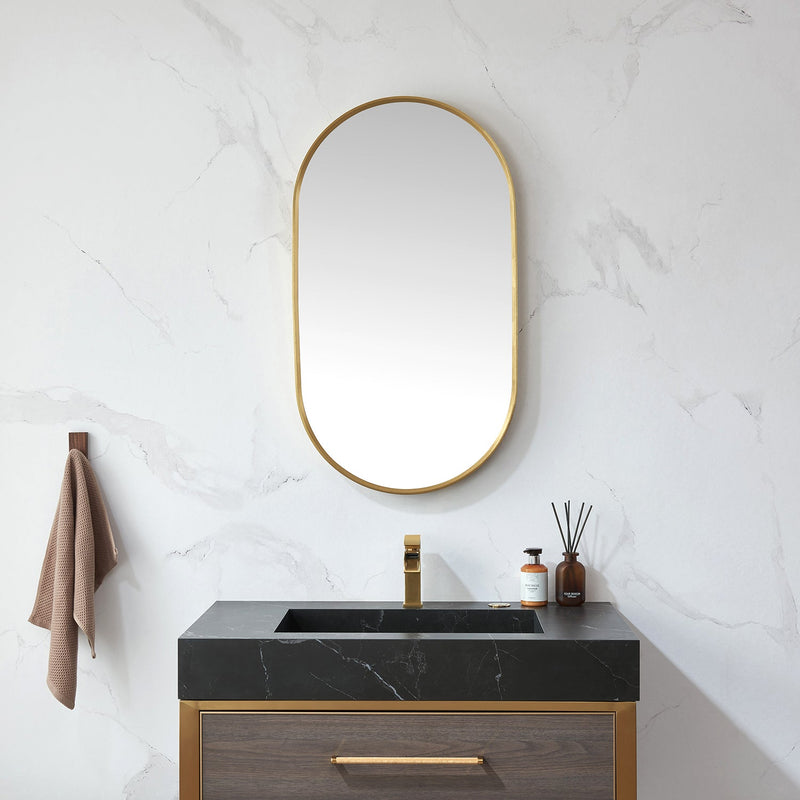 Vinnova 803120-MIR-BG Miajadas 20 in. W x 36 in. H Oval Metal Wall Mirror in Brushed Gold