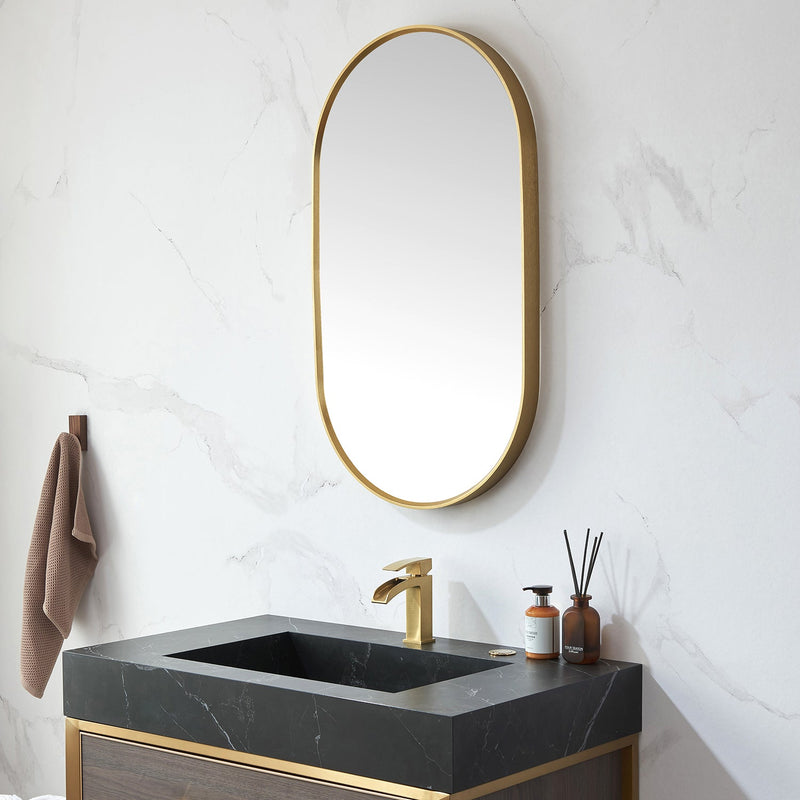 Vinnova 803120-MIR-BG Miajadas 20 in. W x 36 in. H Oval Metal Wall Mirror in Brushed Gold