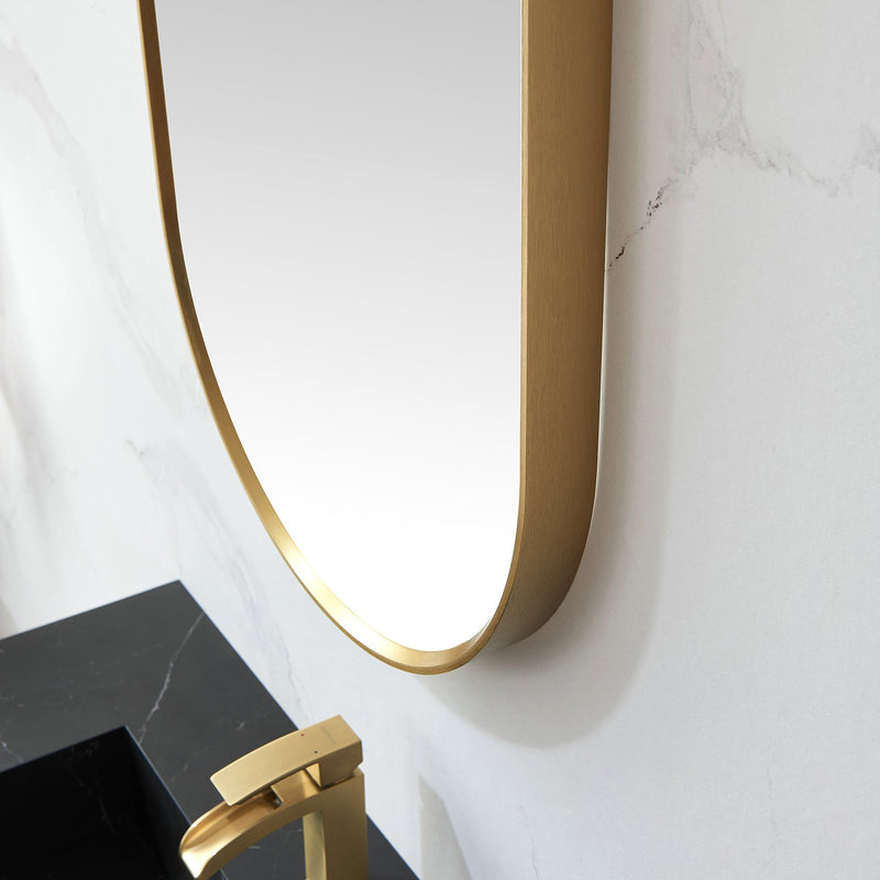 Vinnova 803120-MIR-BG Miajadas 20 in. W x 36 in. H Oval Metal Wall Mirror in Brushed Gold