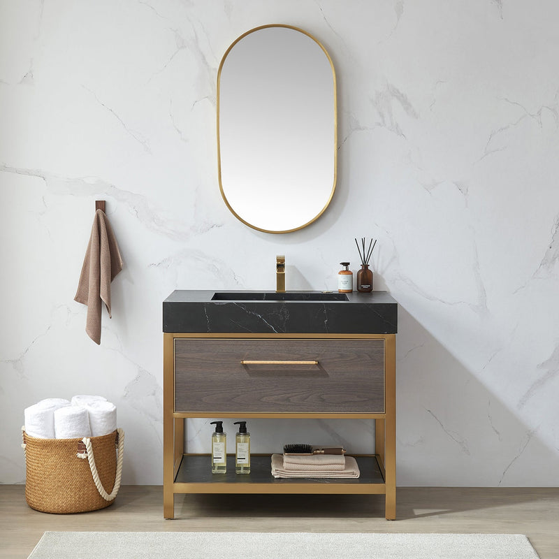 Vinnova 803120-MIR-BG Miajadas 20 in. W x 36 in. H Oval Metal Wall Mirror in Brushed Gold