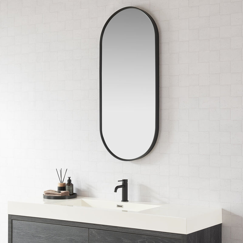 Vinnova 803121-MIR-BB Miajadas 19.7" W x 45" H Oval Aluminum Framed Wall Mount Bathroom Vanity Mirror in Brushed Black