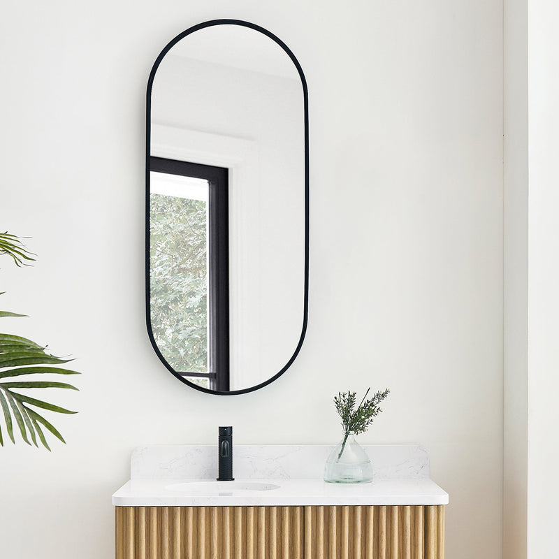 Vinnova 803121-MIR-BB Miajadas 19.7" W x 45" H Oval Aluminum Framed Wall Mount Bathroom Vanity Mirror in Brushed Black