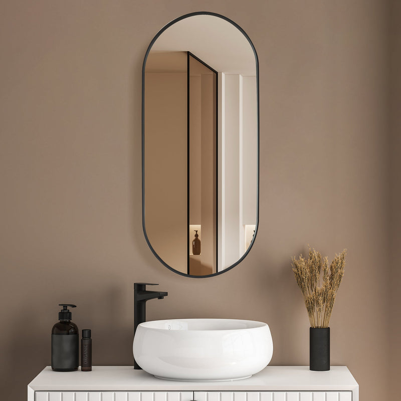 Vinnova 803121-MIR-BB Miajadas 19.7" W x 45" H Oval Aluminum Framed Wall Mount Bathroom Vanity Mirror in Brushed Black