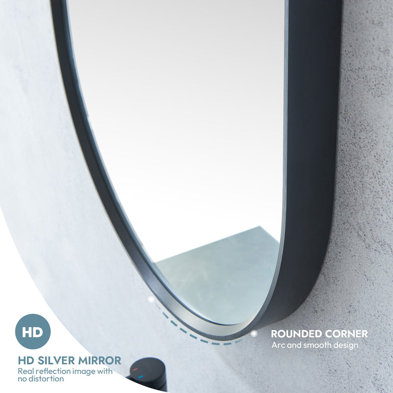 Vinnova 803121-MIR-BB Miajadas 19.7" W x 45" H Oval Aluminum Framed Wall Mount Bathroom Vanity Mirror in Brushed Black