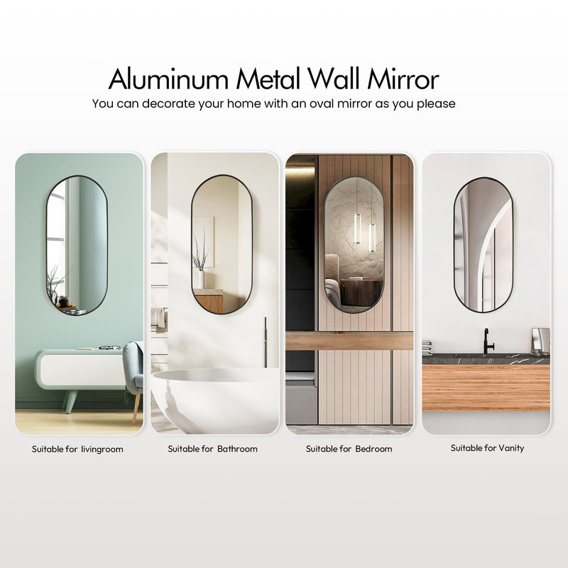 Vinnova 803121-MIR-BB Miajadas 19.7" W x 45" H Oval Aluminum Framed Wall Mount Bathroom Vanity Mirror in Brushed Black