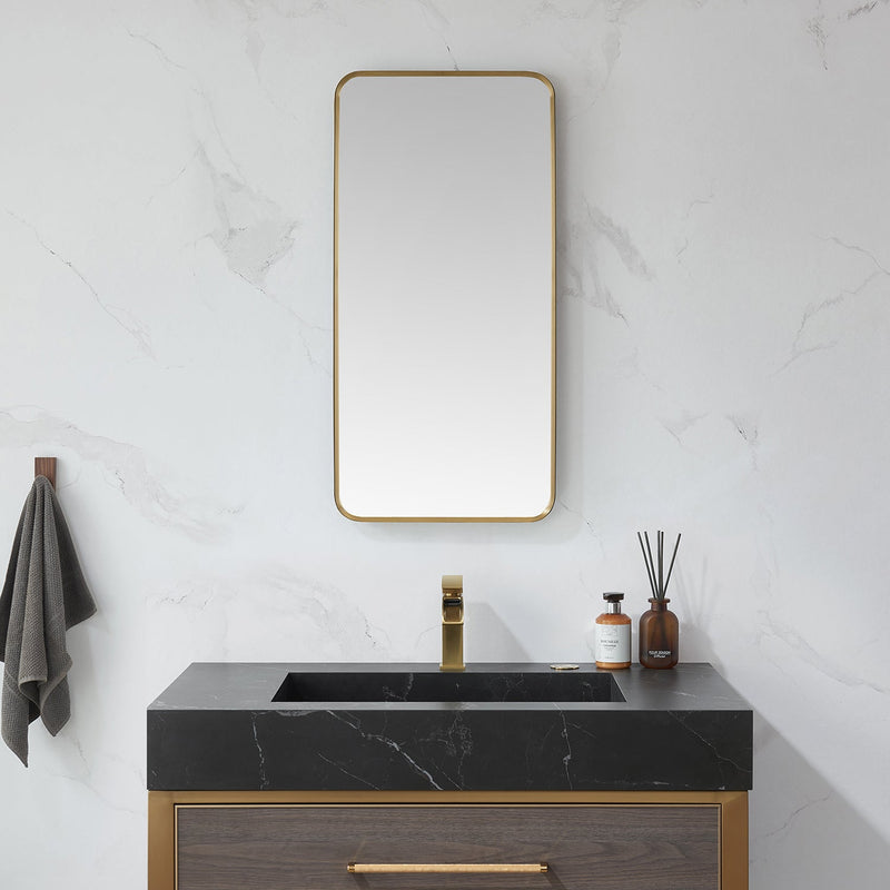 Vinnova 803218-MIR-BG Mutriku 18 in. W x 36 in. H Rectangle Metal Wall Mirror in Brushed Gold