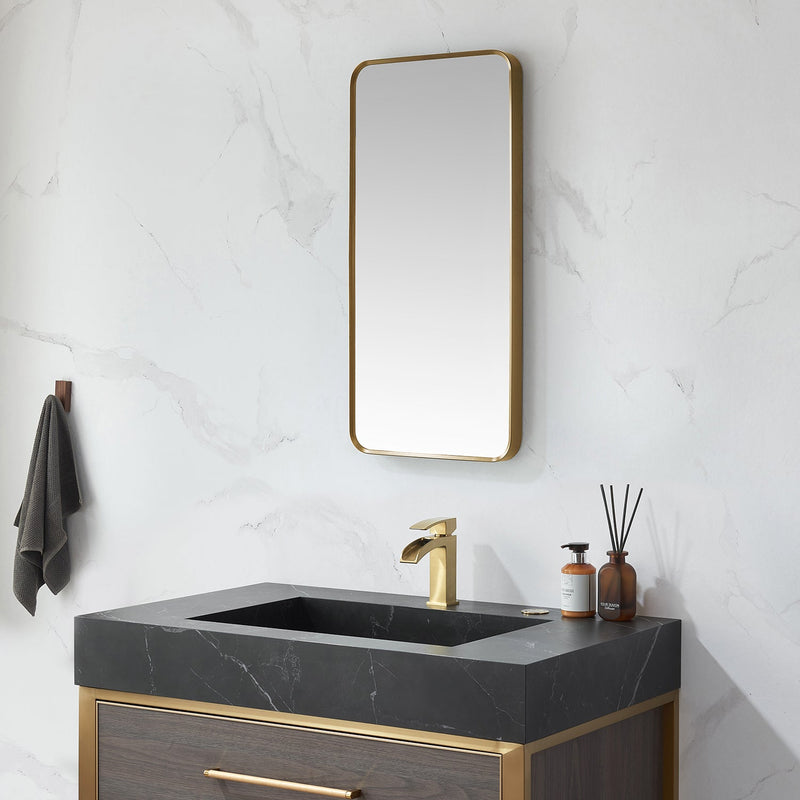 Vinnova 803218-MIR-BG Mutriku 18 in. W x 36 in. H Rectangle Metal Wall Mirror in Brushed Gold