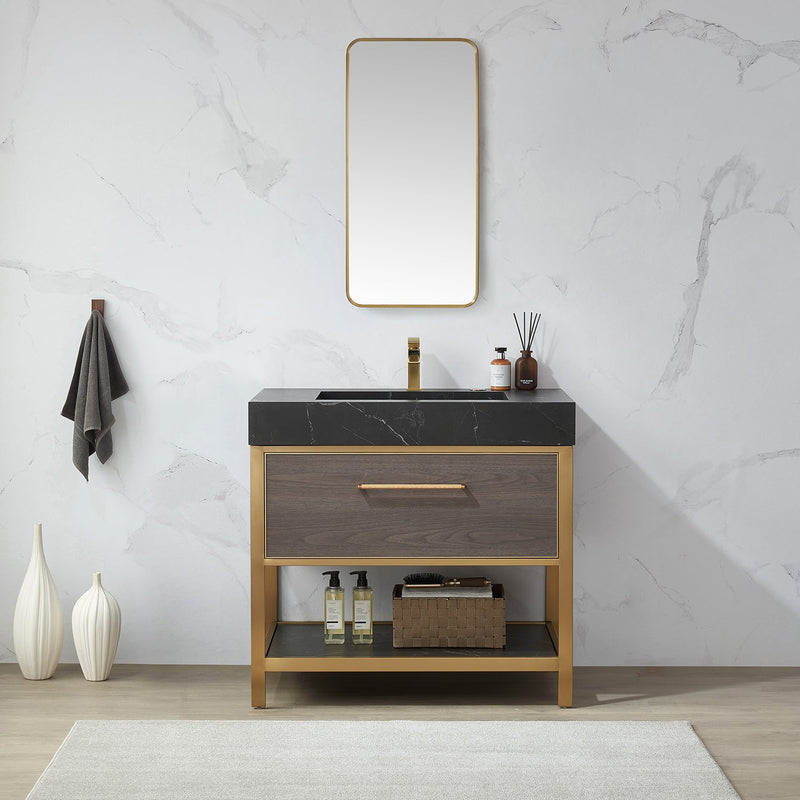 Vinnova 803218-MIR-BG Mutriku 18 in. W x 36 in. H Rectangle Metal Wall Mirror in Brushed Gold