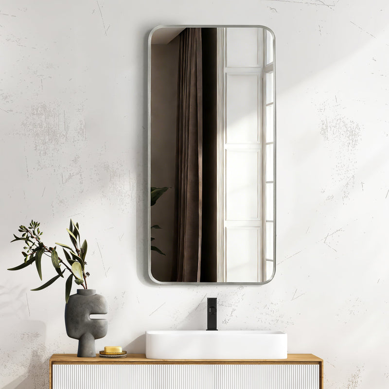 Vinnova 803218-MIR-SN Mutriku 18" W x 36" H Rectangle Metal Wall Mirror in Satin Nickel