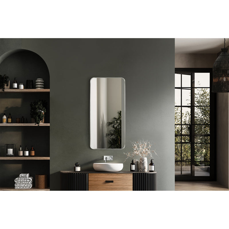 Vinnova 803218-MIR-SN Mutriku 18" W x 36" H Rectangle Metal Wall Mirror in Satin Nickel