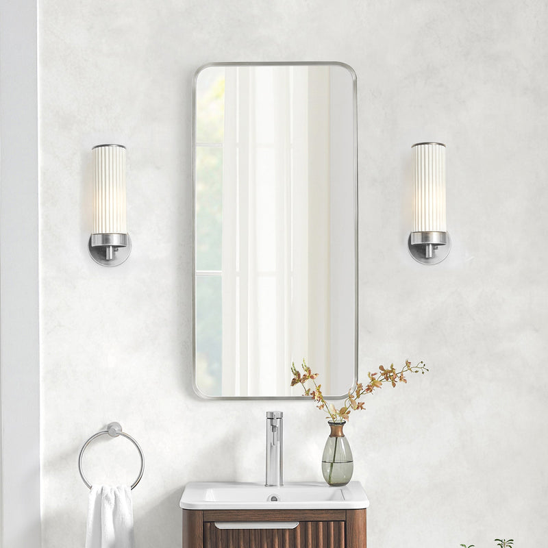 Vinnova 803218-MIR-SN Mutriku 18" W x 36" H Rectangle Metal Wall Mirror in Satin Nickel
