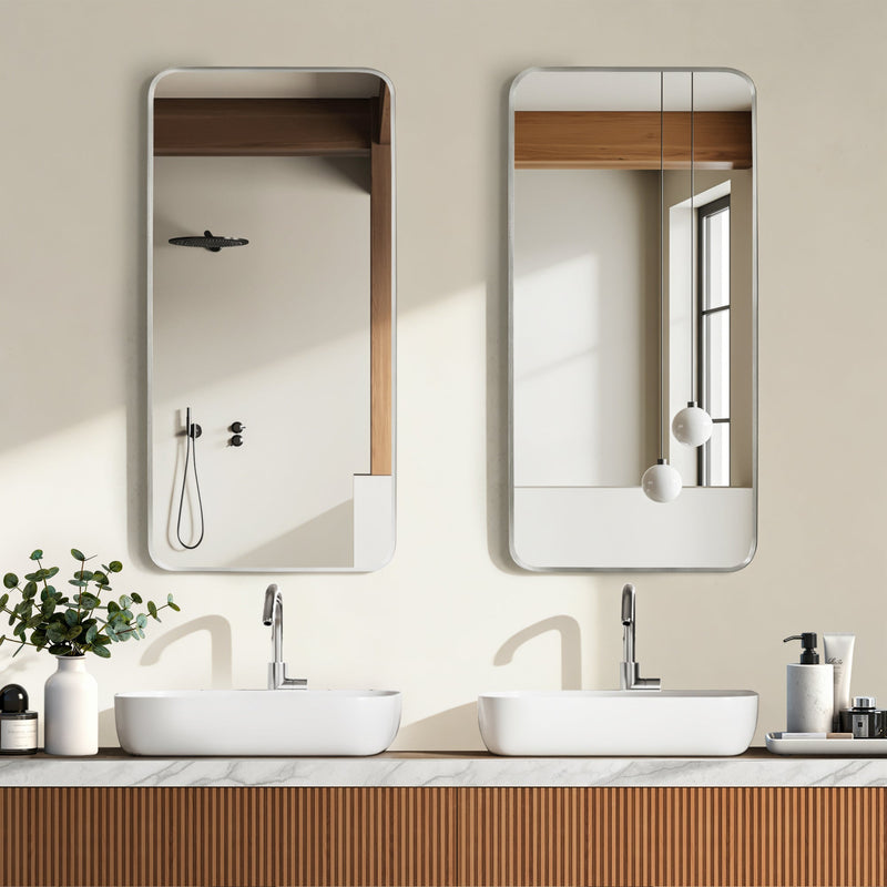 Vinnova 803218-MIR-SN Mutriku 18" W x 36" H Rectangle Metal Wall Mirror in Satin Nickel