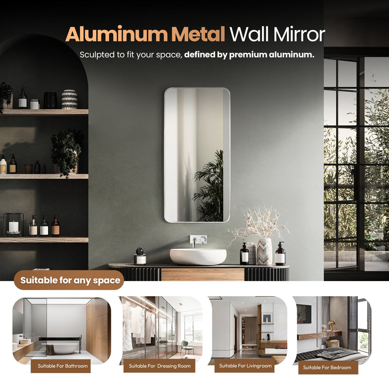 Vinnova 803218-MIR-SN Mutriku 18" W x 36" H Rectangle Metal Wall Mirror in Satin Nickel