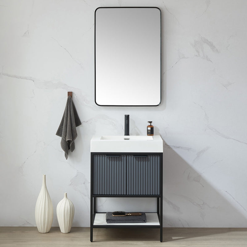 Vinnova 803224-MIR-BB Mutriku 24 in. W x 36 in. H Rectangle Metal Wall Mirror in Brushed Black