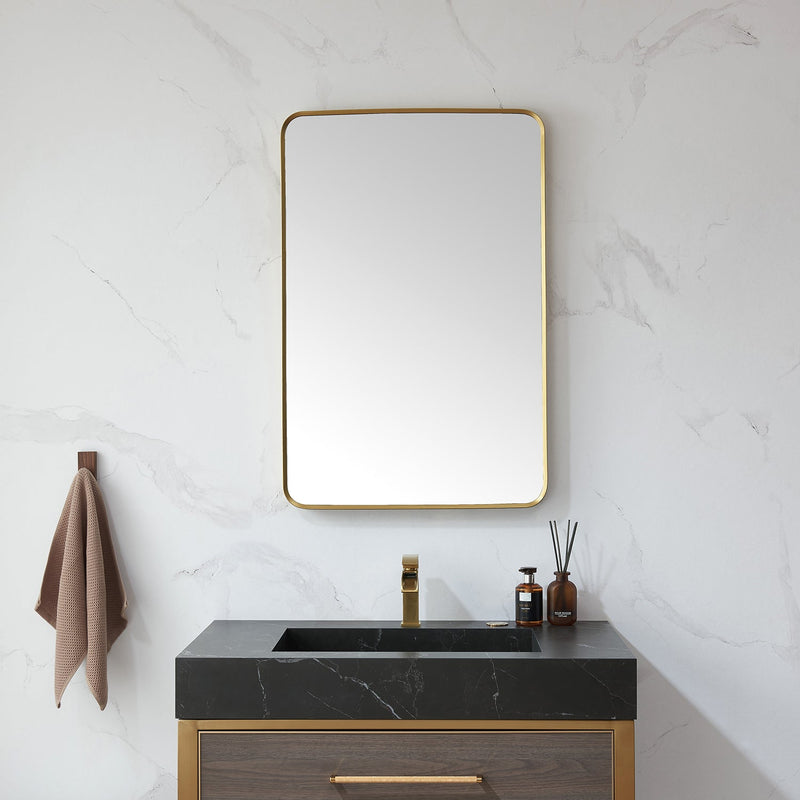 Vinnova 803224-MIR-BG Mutriku 24 in. W x 36 in. H Rectangle Metal Wall Mirror in Brushed Gold