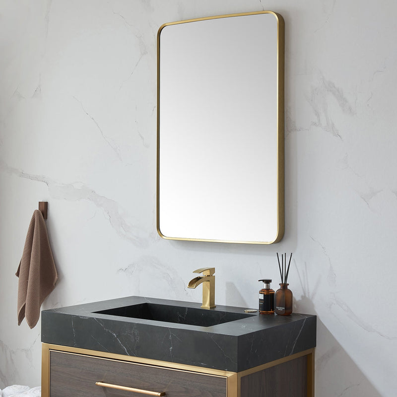 Vinnova 803224-MIR-BG Mutriku 24 in. W x 36 in. H Rectangle Metal Wall Mirror in Brushed Gold