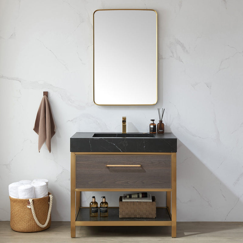 Vinnova 803224-MIR-BG Mutriku 24 in. W x 36 in. H Rectangle Metal Wall Mirror in Brushed Gold
