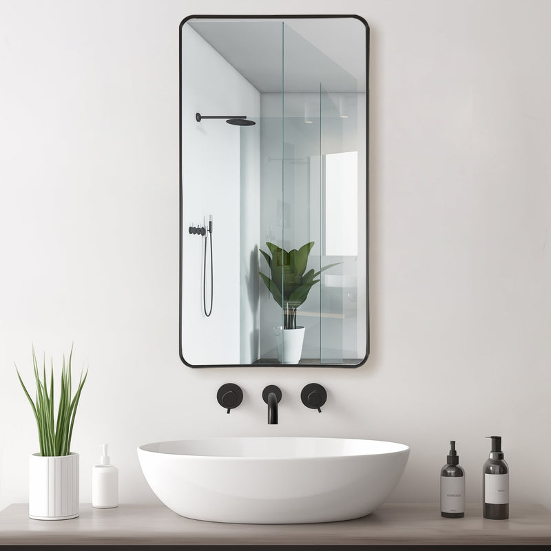 Vinnova 803225-MIR-BB Mutriku 24" W x 45" H Rectangle Aluminum Framed Wall Mount Bathroom Vanity Mirror in Brushed Black