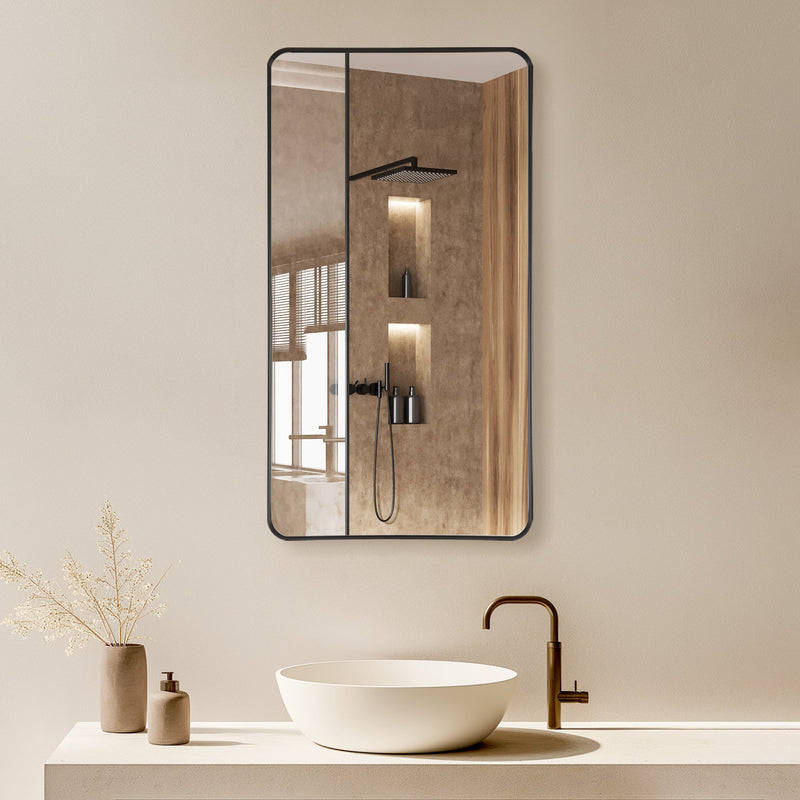 Vinnova 803225-MIR-BB Mutriku 24" W x 45" H Rectangle Aluminum Framed Wall Mount Bathroom Vanity Mirror in Brushed Black