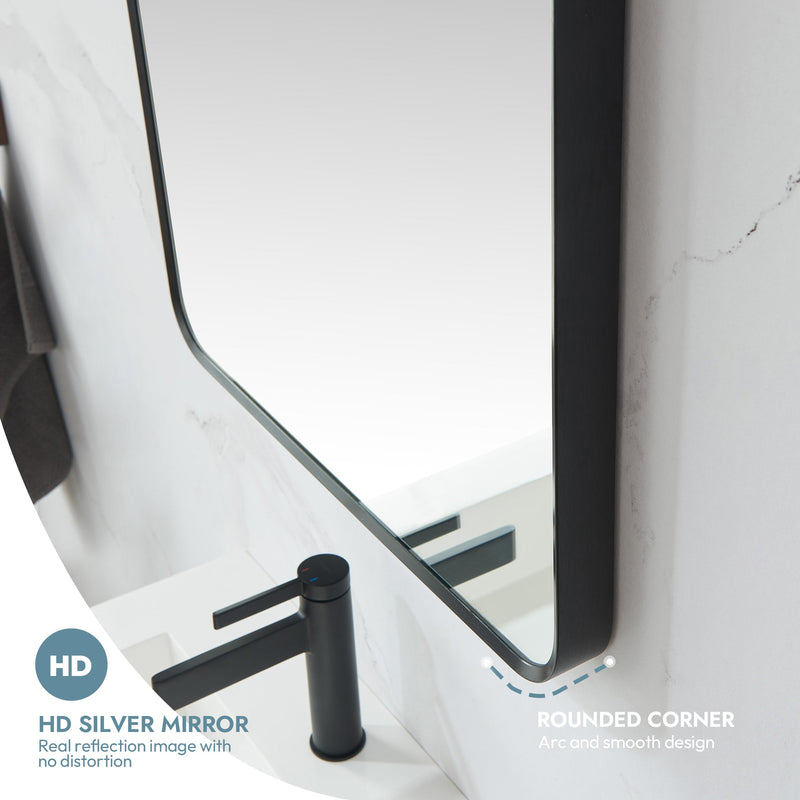 Vinnova 803225-MIR-BB Mutriku 24" W x 45" H Rectangle Aluminum Framed Wall Mount Bathroom Vanity Mirror in Brushed Black