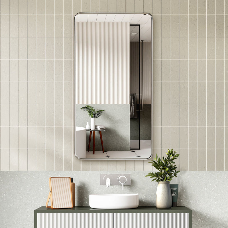 Vinnova 803225-MIR-SN Mutriku 24" W x 45" H Rectangle Metal Wall Mirror in Satin Nickel