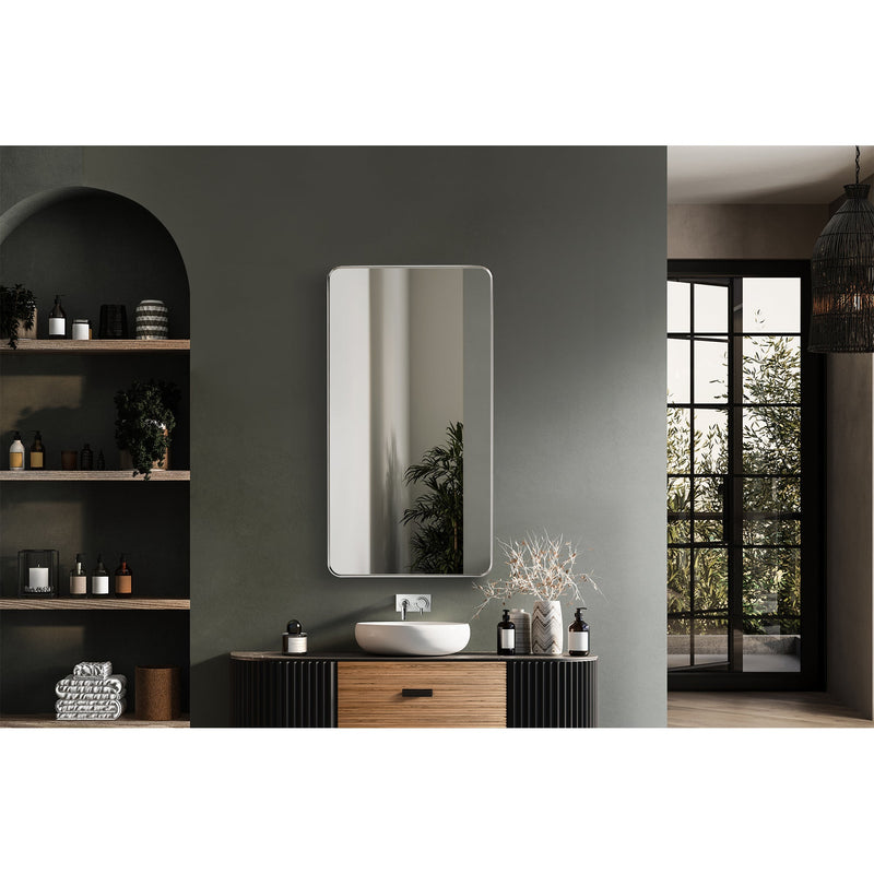 Vinnova 803225-MIR-SN Mutriku 24" W x 45" H Rectangle Metal Wall Mirror in Satin Nickel