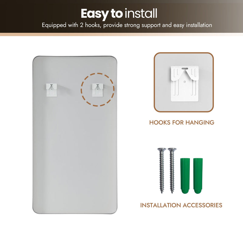 Vinnova 803225-MIR-SN Mutriku 24" W x 45" H Rectangle Metal Wall Mirror in Satin Nickel