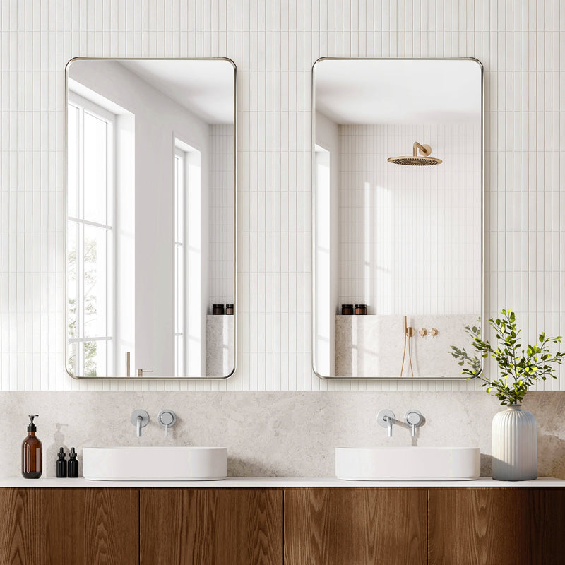 Vinnova 803225-MIR-SN Mutriku 24" W x 45" H Rectangle Metal Wall Mirror in Satin Nickel