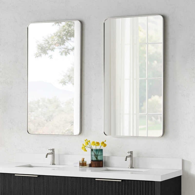 Vinnova 803225-MIR-SN Mutriku 24" W x 45" H Rectangle Metal Wall Mirror in Satin Nickel