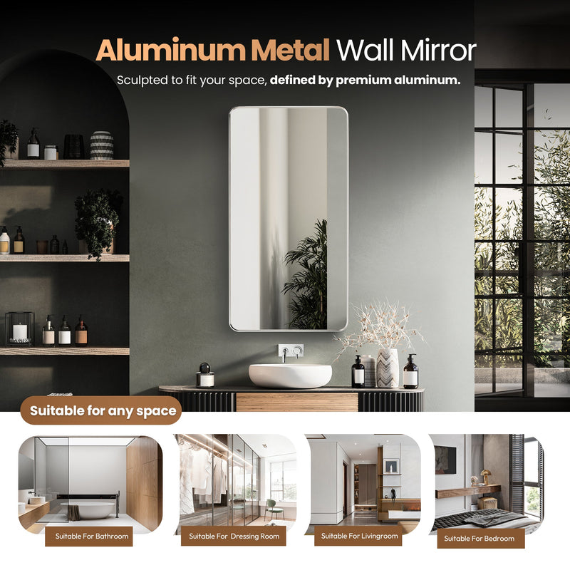 Vinnova 803225-MIR-SN Mutriku 24" W x 45" H Rectangle Metal Wall Mirror in Satin Nickel