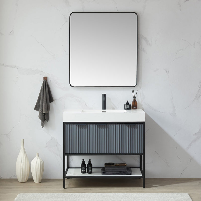 Vinnova 803232-MIR-BB Mutriku 32 in. W x 36 in. H Rectangle Metal Wall Mirror in Brushed Black