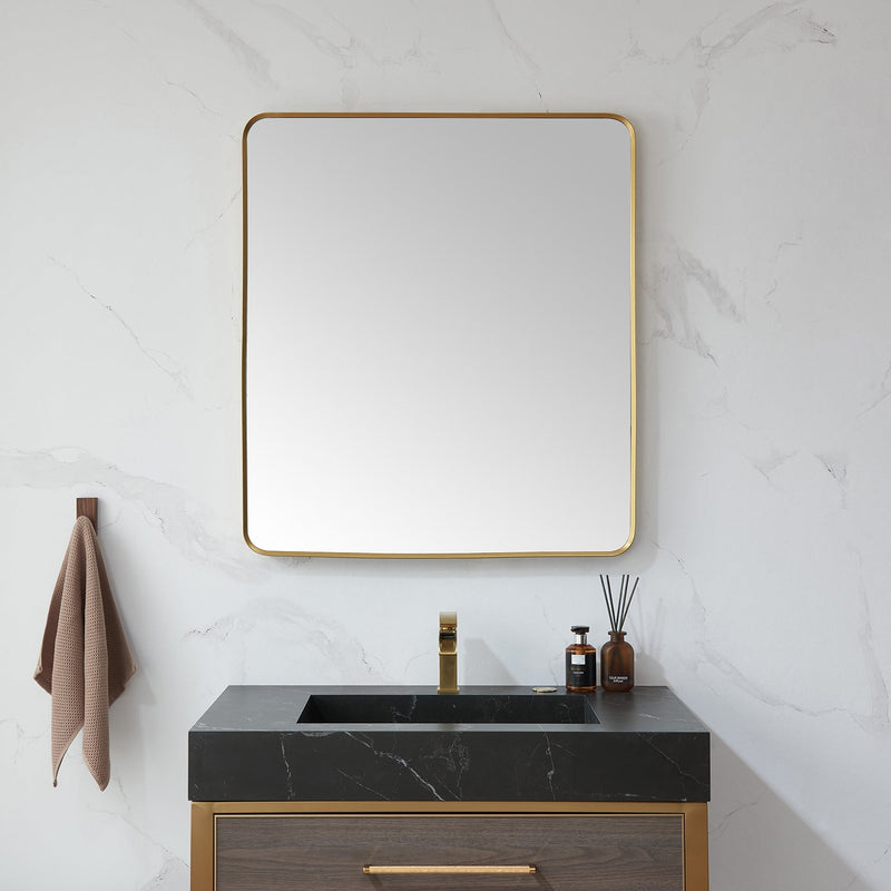 Vinnova 803232-MIR-BG Mutriku 32 in. W x 36 in. H Rectangle Metal Wall Mirror in Brushed Gold