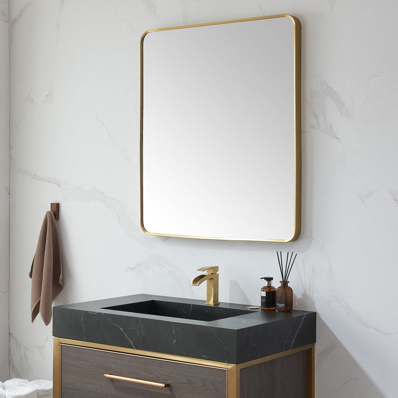 Vinnova 803232-MIR-BG Mutriku 32 in. W x 36 in. H Rectangle Metal Wall Mirror in Brushed Gold