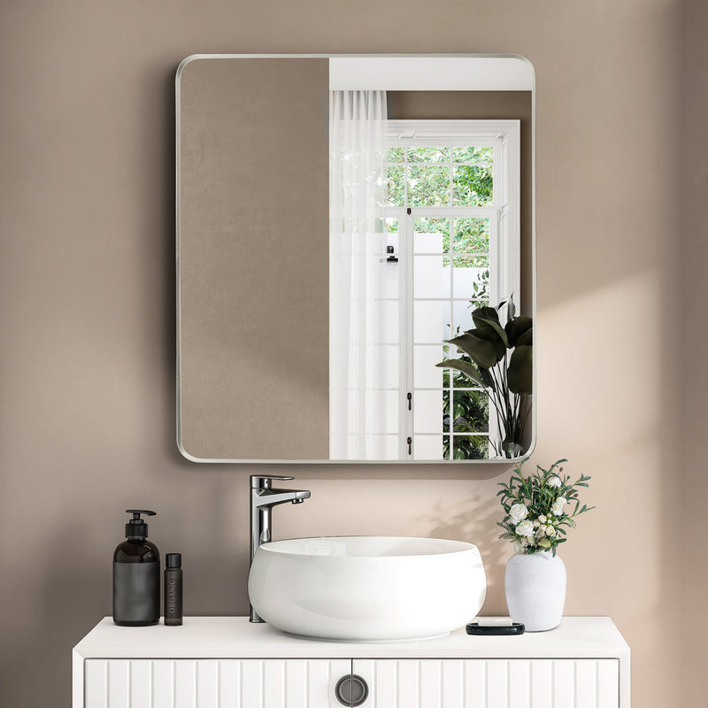 Vinnova 803232-MIR-SN Mutriku 32" W x 36" H Rectangle Metal Wall Mirror in Satin Nickel