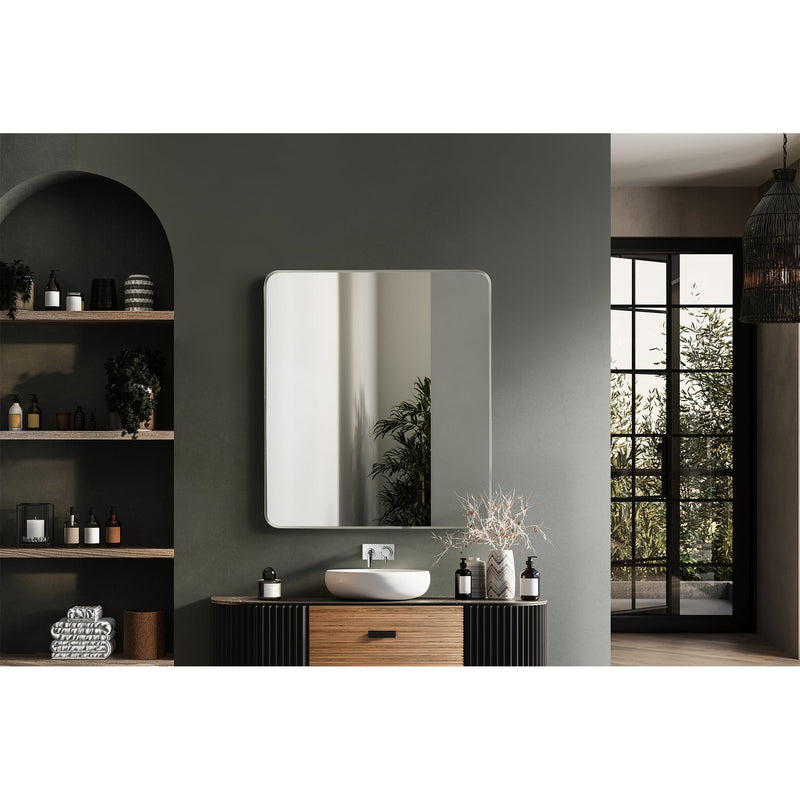 Vinnova 803232-MIR-SN Mutriku 32" W x 36" H Rectangle Metal Wall Mirror in Satin Nickel