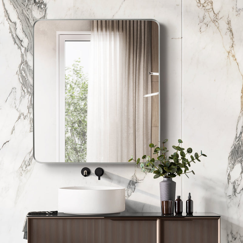 Vinnova 803232-MIR-SN Mutriku 32" W x 36" H Rectangle Metal Wall Mirror in Satin Nickel