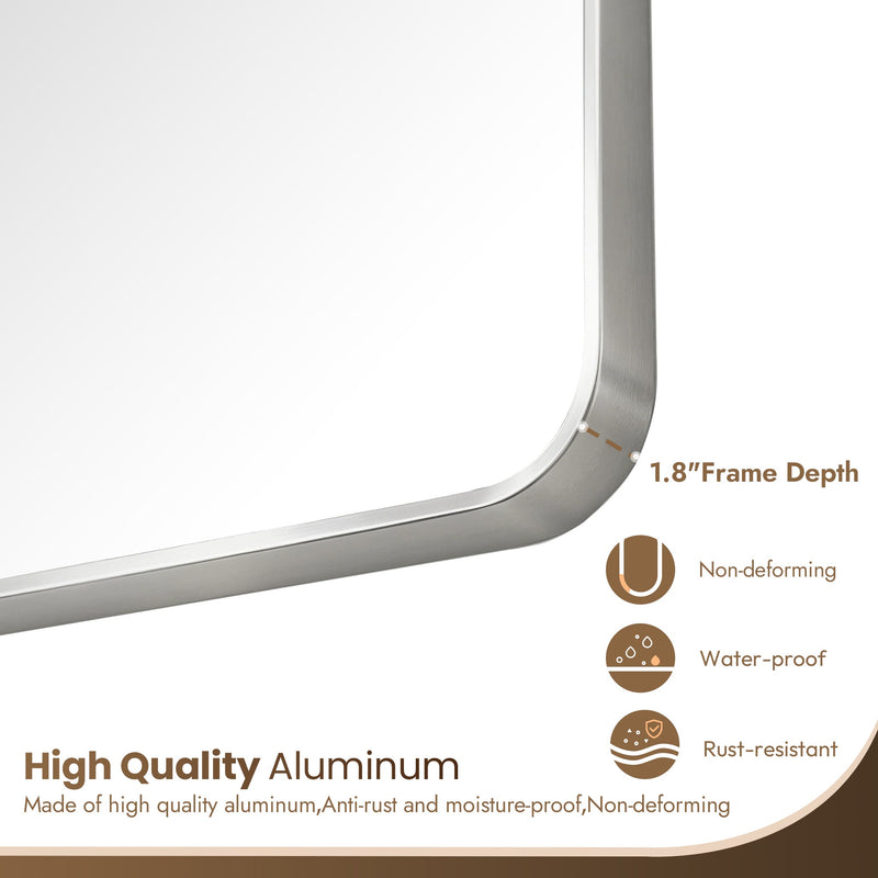 Vinnova 803232-MIR-SN Mutriku 32" W x 36" H Rectangle Metal Wall Mirror in Satin Nickel