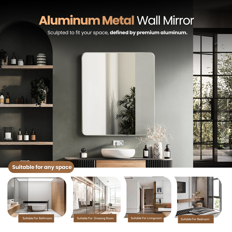Vinnova 803232-MIR-SN Mutriku 32" W x 36" H Rectangle Metal Wall Mirror in Satin Nickel