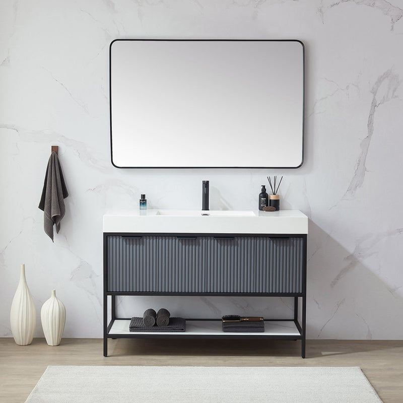 Vinnova 803248-MIR-BB Mutriku 48 in. W x 32 in. H Rectangle Metal Wall Mirror in Brushed Black